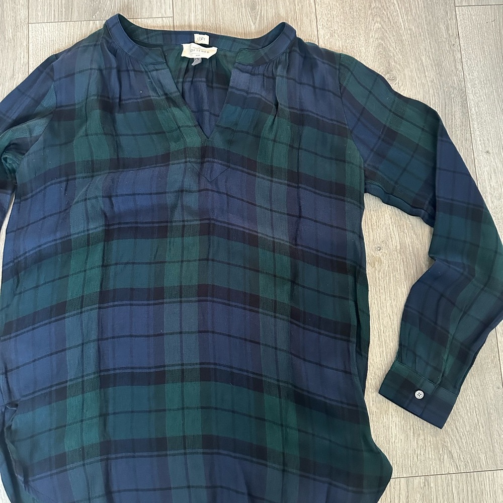 LOFT Navy and Forest Green Plaid Shirt